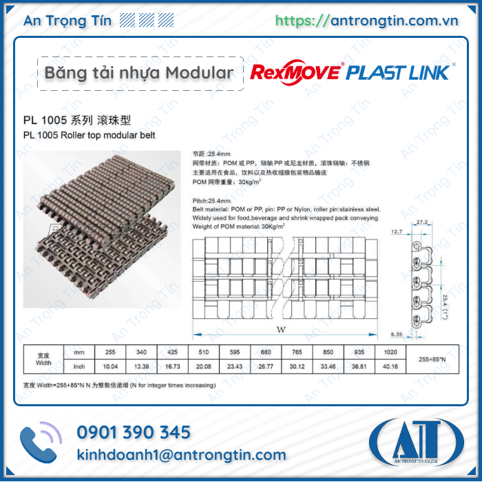 Băng tải nhựa Modular RexMOVE Plast Link