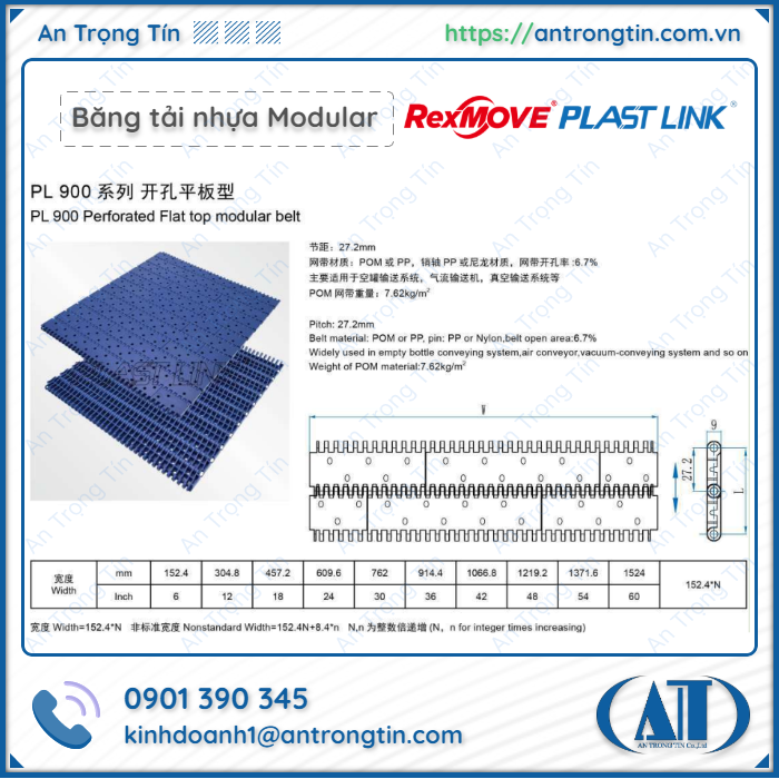 Băng tải nhựa Modular RexMOVE Plast Link